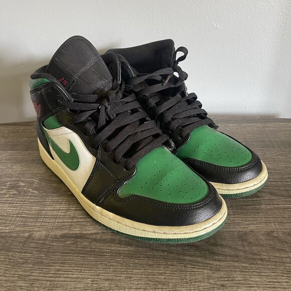 Nike Air Jordan 1 Men’s Mid Pine Green Black Sneakers Shoes Size 10 / 554724-067 - Picture 1 of 11